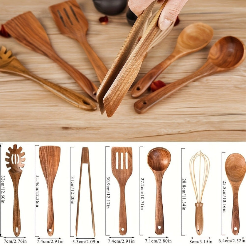 7-Piece Wooden Kitchen Utensil Set for Non-Stick Cookware
