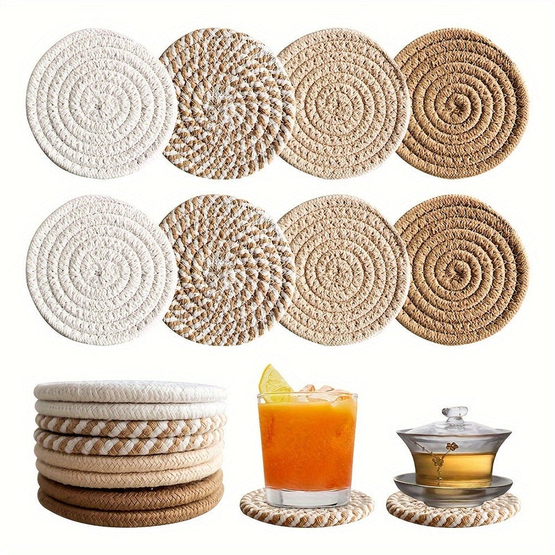 8-Piece Polyester Blend Coaster Set for Hot and Cold Drinks