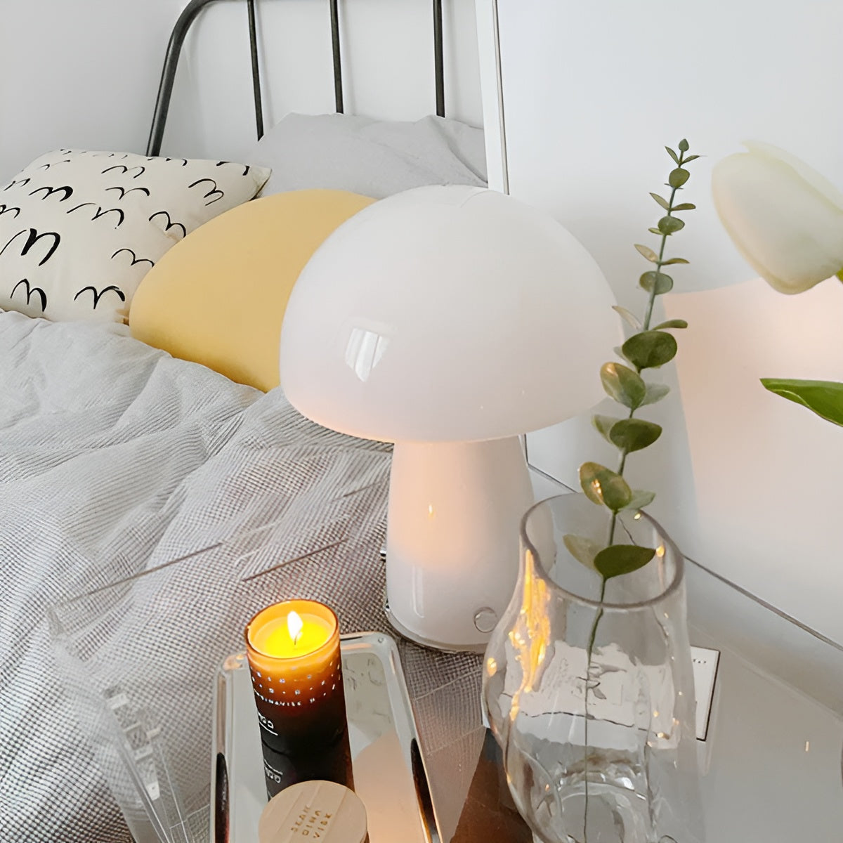 Scandinavian Mushroom Lamp with Colourful Glass Shade and LED Lighting