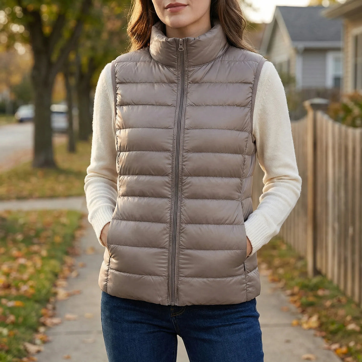 Sleeveless Quilted Vest with Zip Front and Pockets