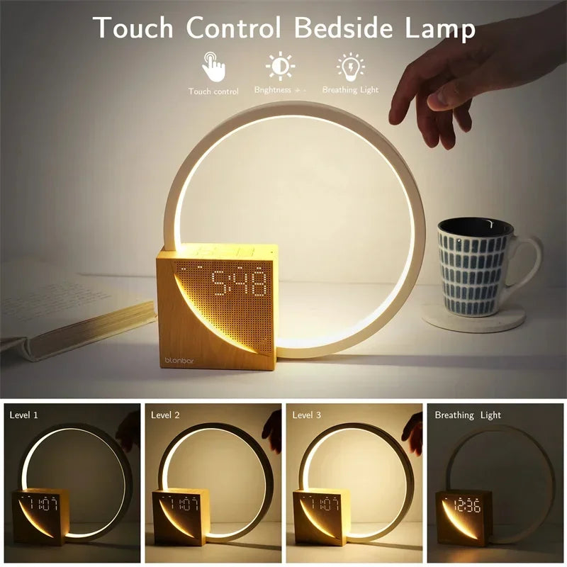 Touch-Control Bedside Lamp with Alarm Clock Function and Adjustable Brightness