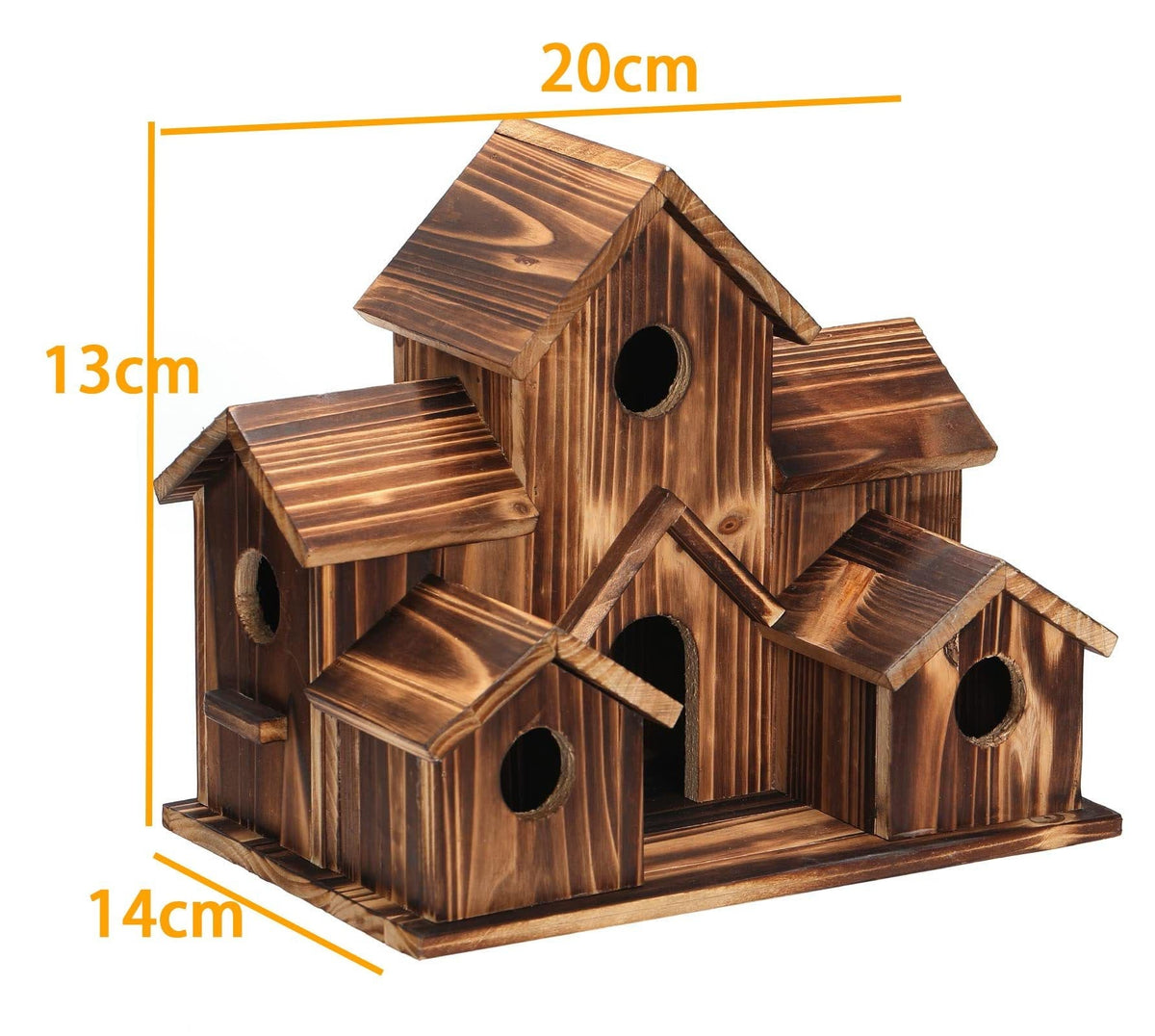 Weatherproof Wooden Birdhouse with Six Entrances and Hanging Hook