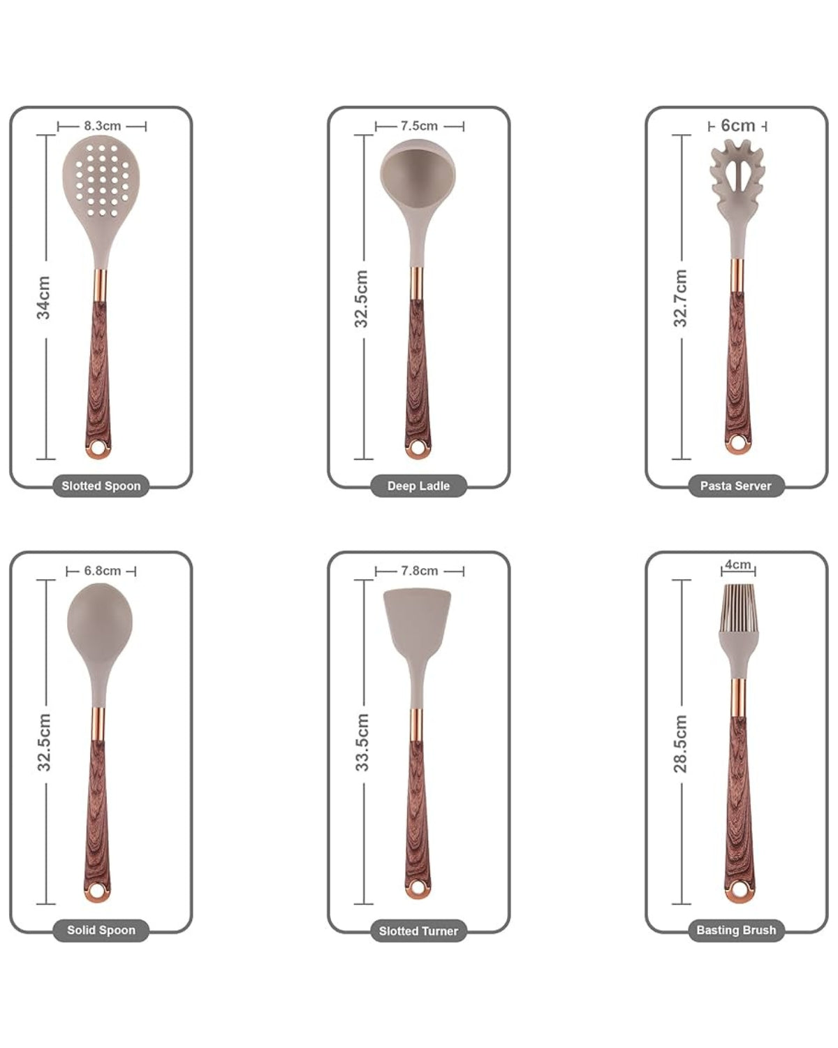 11-Piece Silicone Kitchen Utensil Set with Wood-Effect Handles and Gold Accents