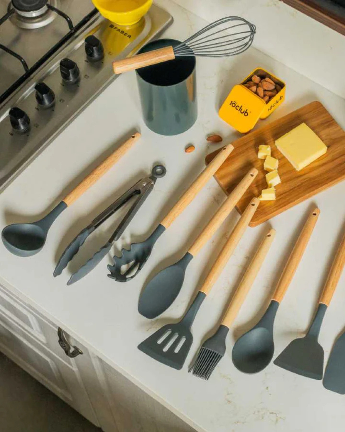 12-Piece Silicone Kitchen Utensil Set with Bamboo Handles and Storage Holder