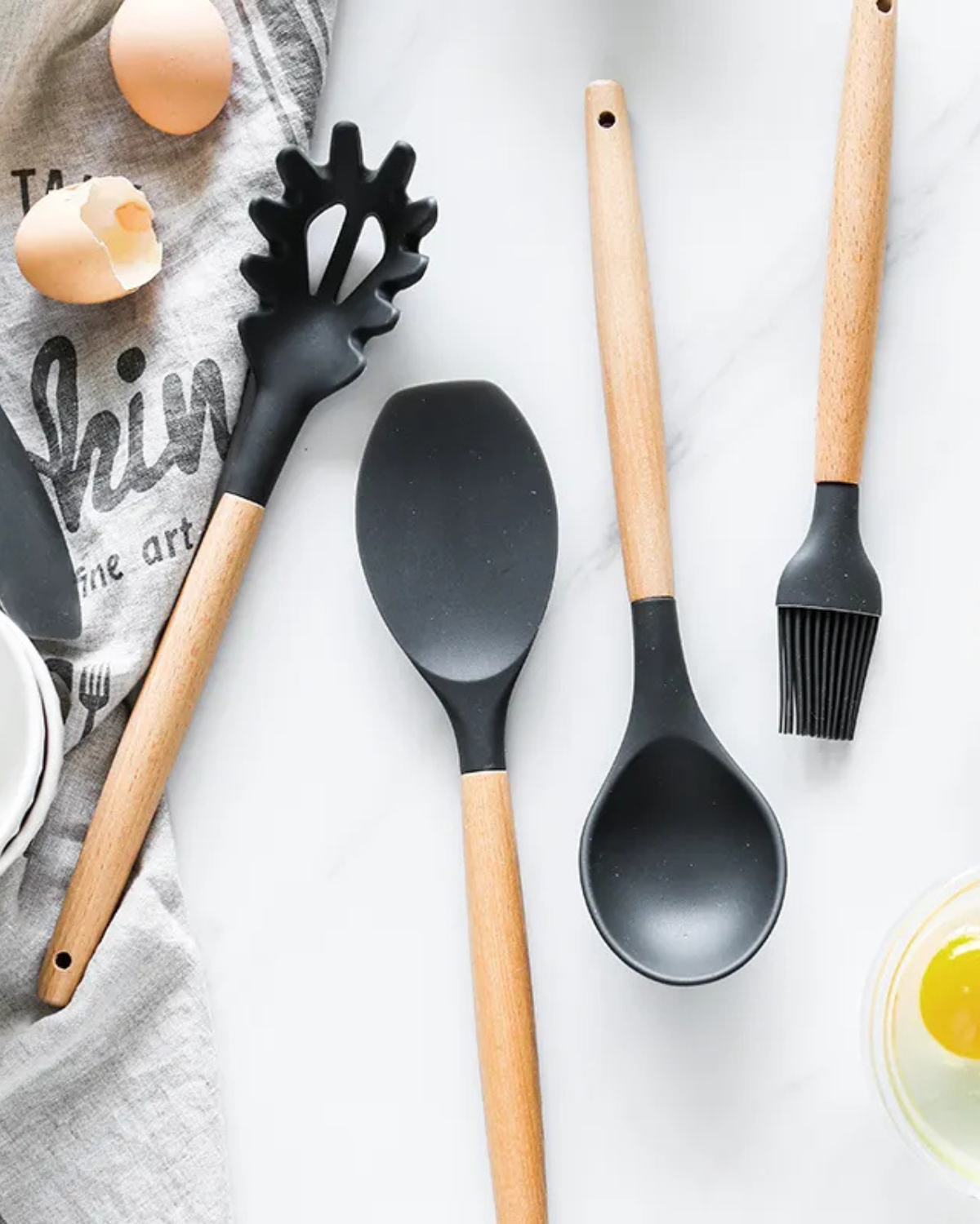 12-Piece Silicone Kitchen Utensil Set with Bamboo Handles and Storage Holder