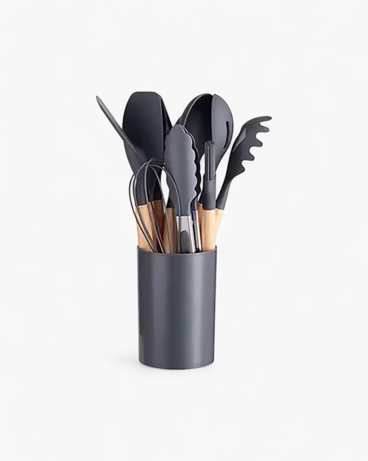 12-Piece Silicone Kitchen Utensil Set with Bamboo Handles and Storage Holder