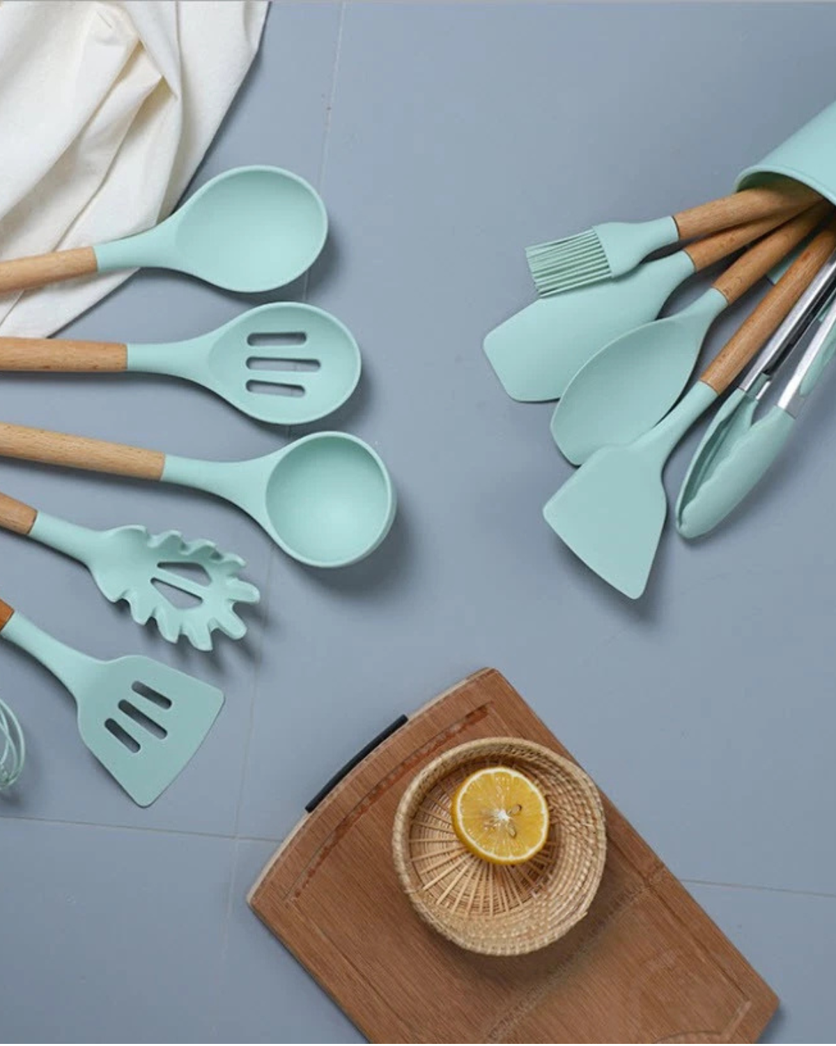 12-Piece Silicone Kitchen Utensil Set with Bamboo Handles and Storage Holder