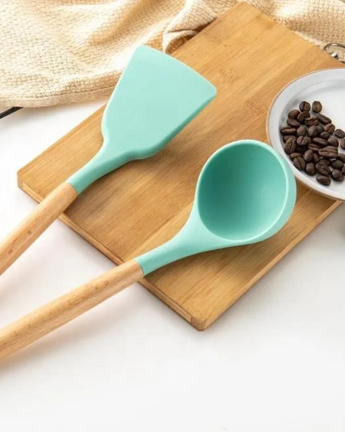 12-Piece Silicone Kitchen Utensil Set with Bamboo Handles and Storage Holder