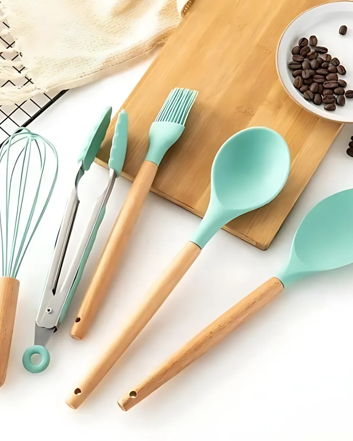 12-Piece Silicone Kitchen Utensil Set with Bamboo Handles and Storage Holder