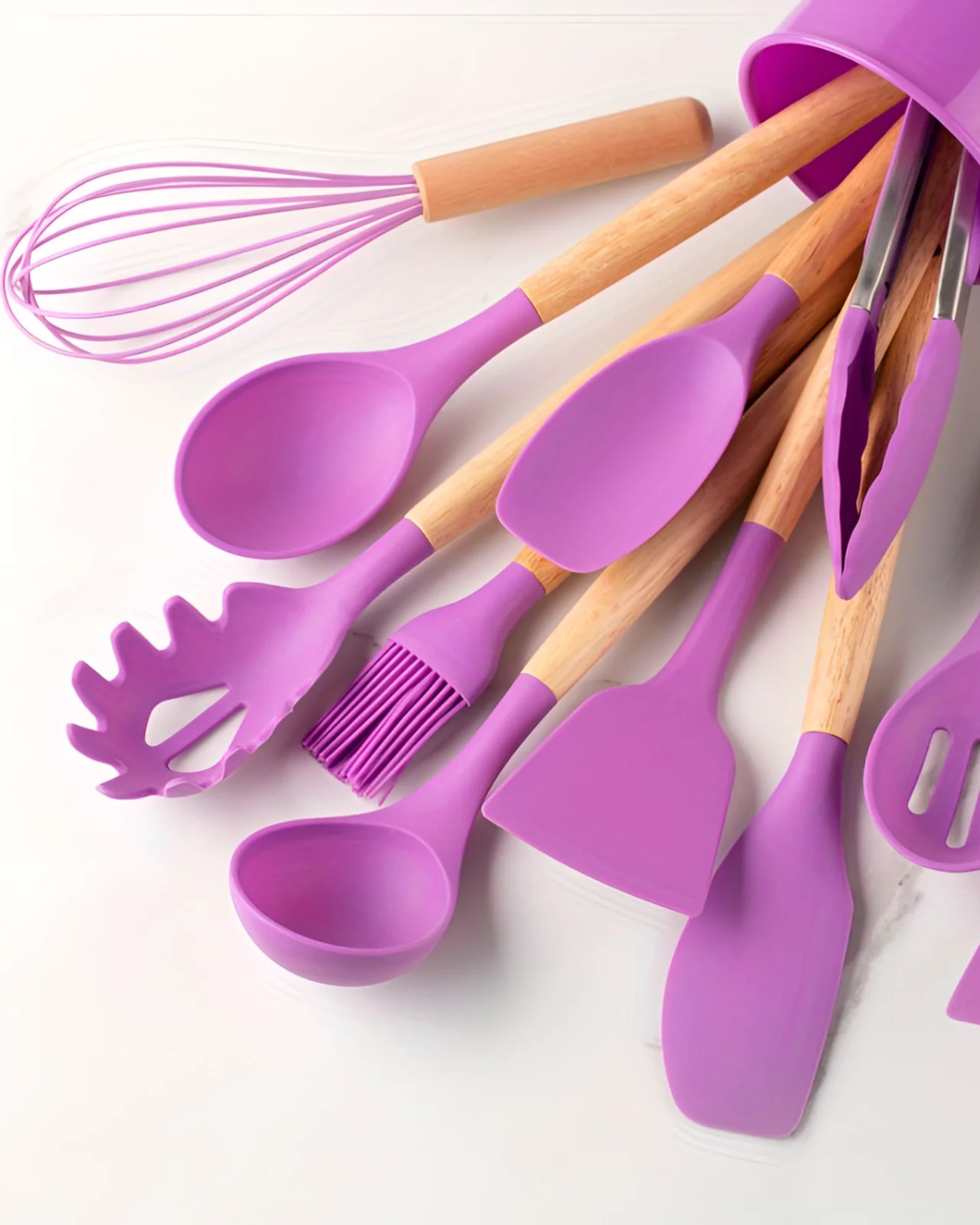 12-Piece Silicone Kitchen Utensil Set with Bamboo Handles and Storage Holder