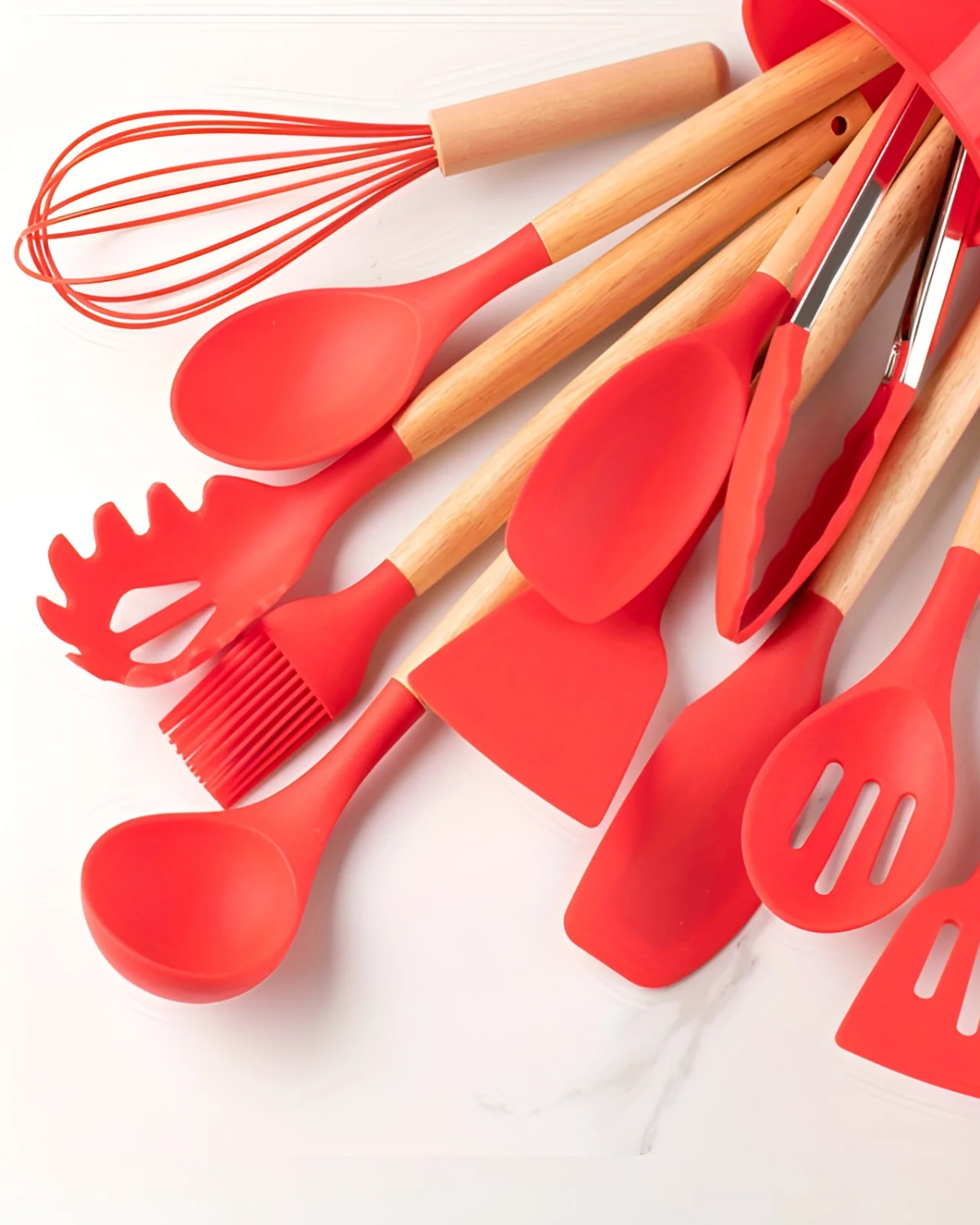 12-Piece Silicone Kitchen Utensil Set with Bamboo Handles and Storage Holder