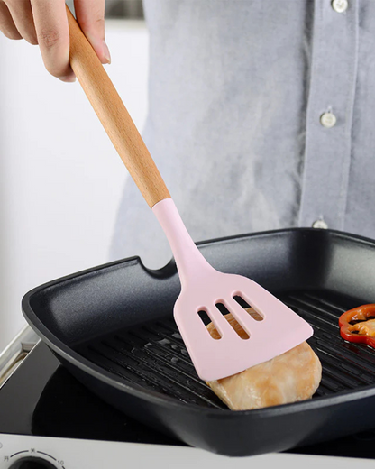 12-Piece Silicone Kitchen Utensil Set with Bamboo Handles and Storage Holder
