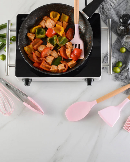 12-Piece Silicone Kitchen Utensil Set with Bamboo Handles and Storage Holder
