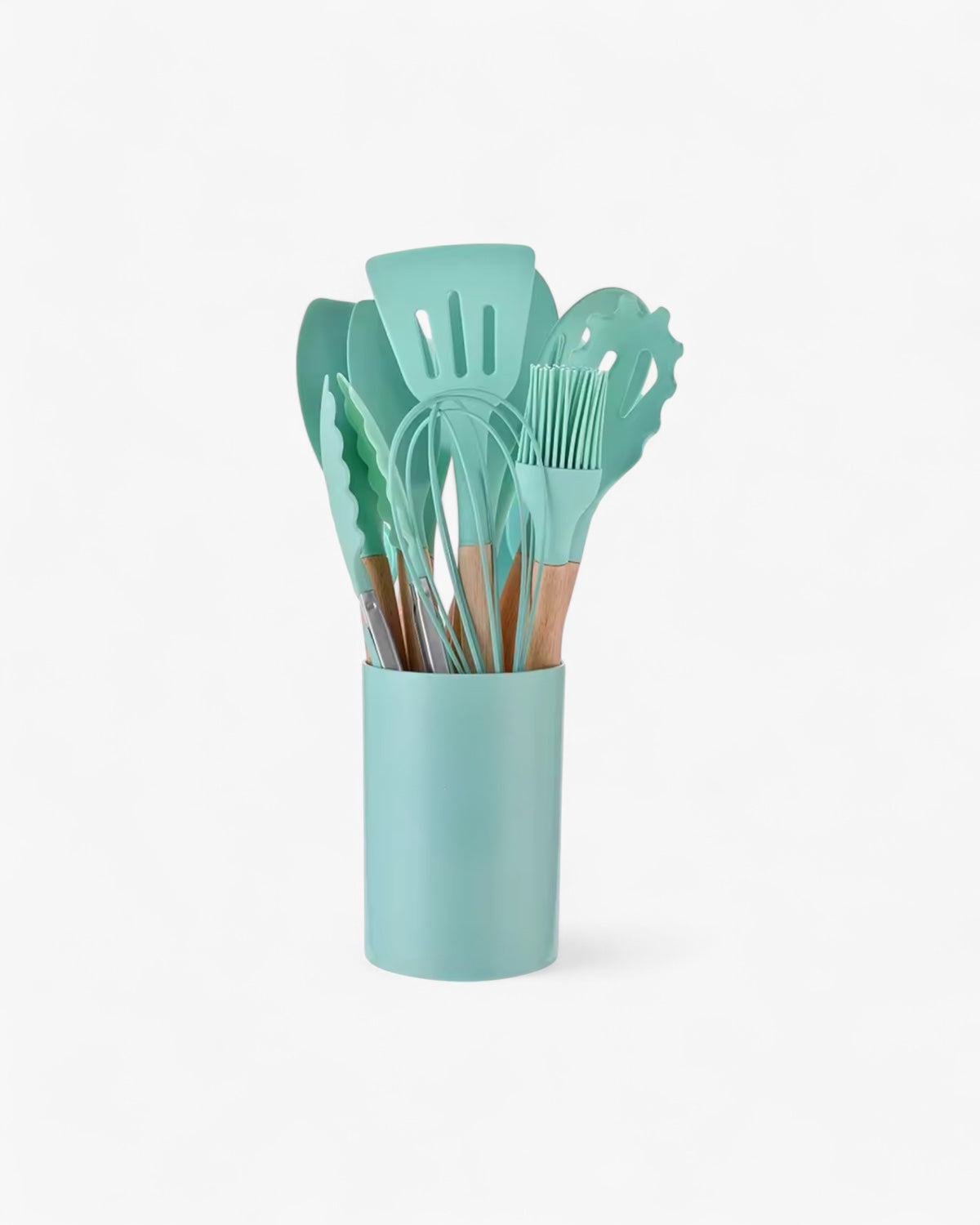 12-Piece Silicone Kitchen Utensil Set with Bamboo Handles and Storage Holder
