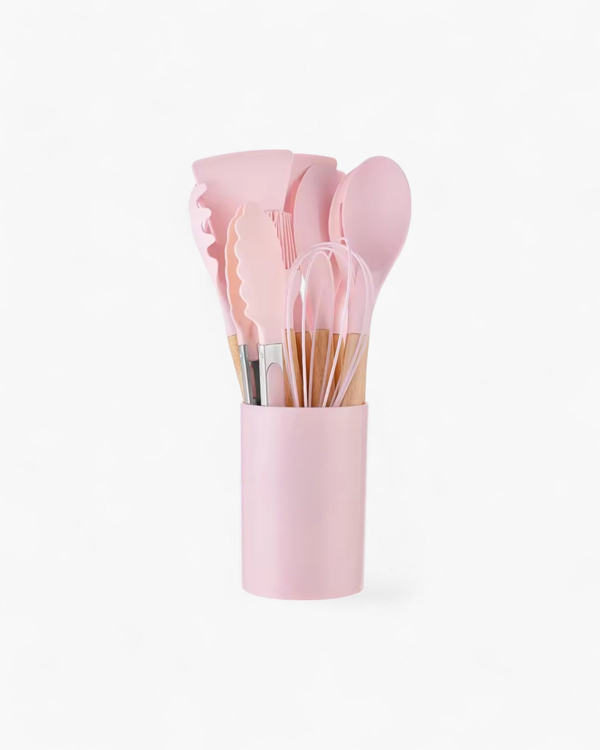 12-Piece Silicone Kitchen Utensil Set with Bamboo Handles and Storage Holder