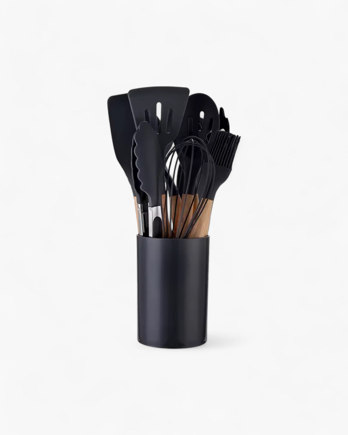 12-Piece Silicone Kitchen Utensil Set with Bamboo Handles and Storage Holder