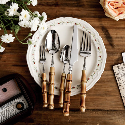 18/10 Stainless Steel Cutlery Set with Natural Bamboo Handles