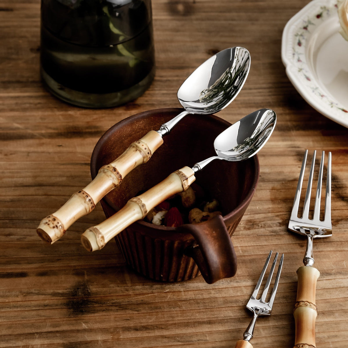 18/10 Stainless Steel Cutlery Set with Natural Bamboo Handles