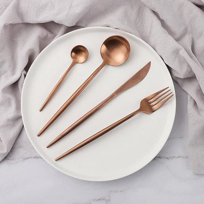 24-Piece Stainless Steel Cutlery Set with Titanium Mirror Finish and Minimalist Design