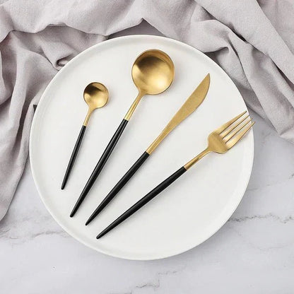 24-Piece Stainless Steel Cutlery Set with Titanium Mirror Finish and Minimalist Design