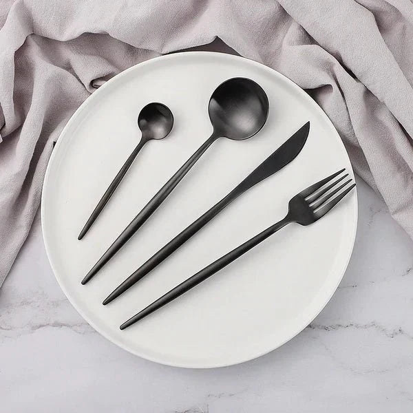 24-Piece Stainless Steel Cutlery Set with Titanium Mirror Finish and Minimalist Design