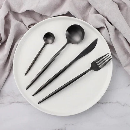 24-Piece Stainless Steel Cutlery Set with Titanium Mirror Finish and Minimalist Design