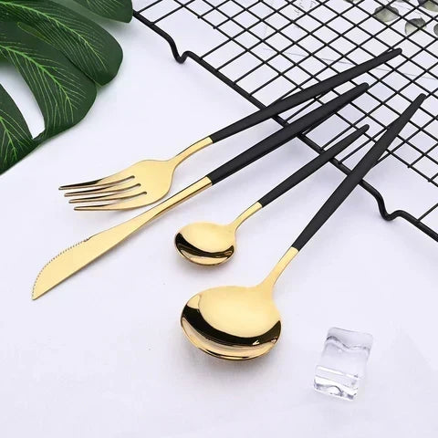 24-Piece Stainless Steel Cutlery Set with Titanium Mirror Finish and Minimalist Design
