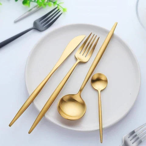 24-Piece Stainless Steel Cutlery Set with Titanium Mirror Finish and Minimalist Design