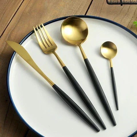 24-Piece Stainless Steel Cutlery Set with Titanium Mirror Finish and Minimalist Design