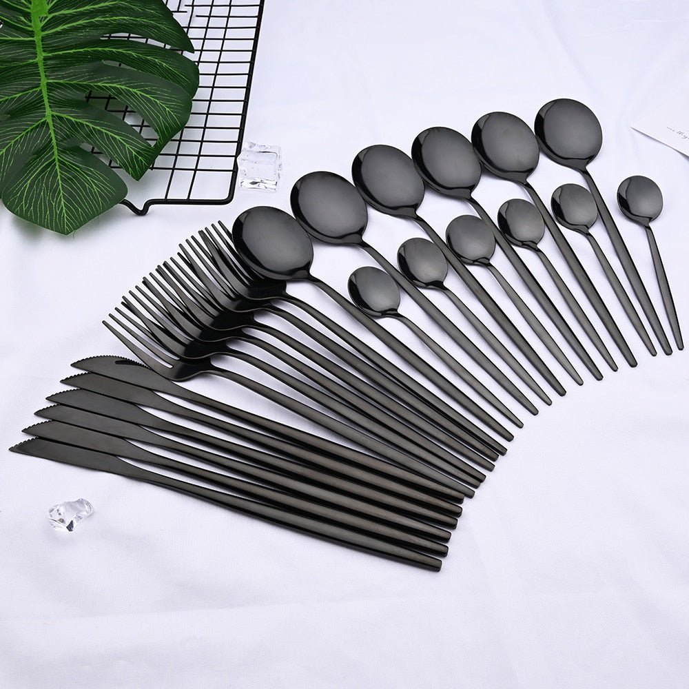 24-Piece Stainless Steel Cutlery Set with Titanium Mirror Finish and Minimalist Design