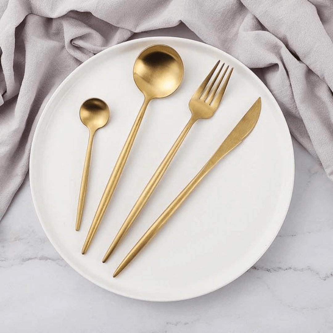 24-Piece Stainless Steel Cutlery Set with Titanium Mirror Finish and Minimalist Design