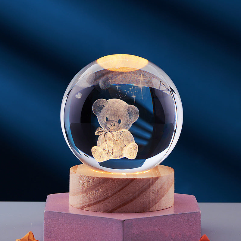 3D Crystal Night Lamp with LED USB Lighting