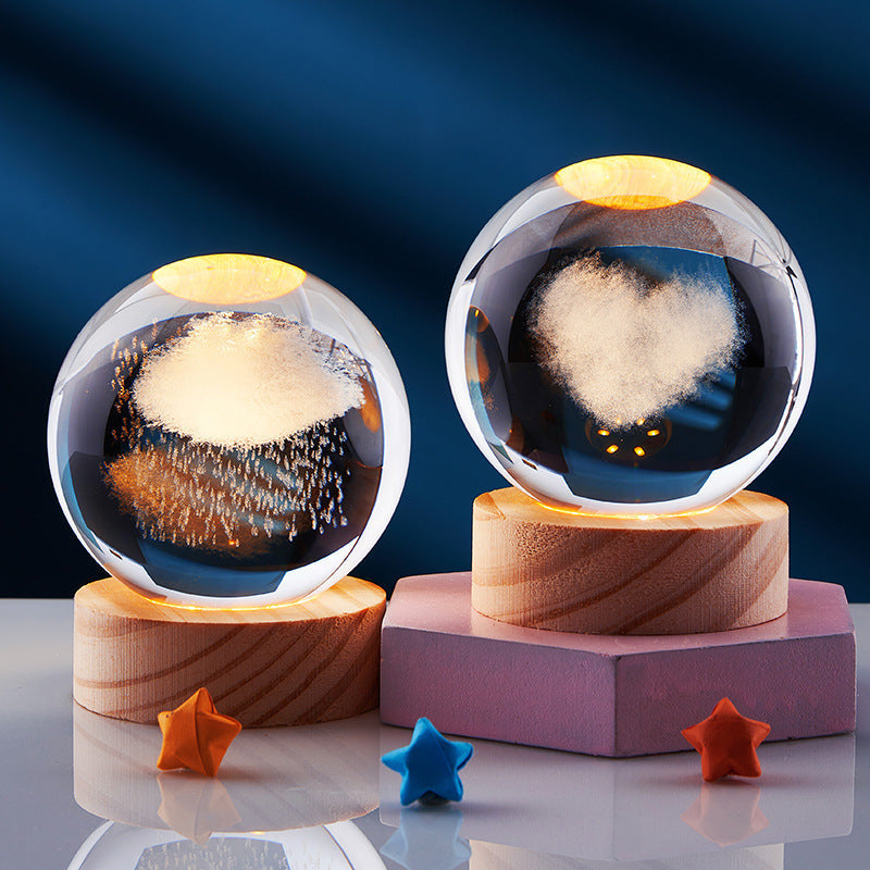 3D Crystal Night Lamp with LED USB Lighting