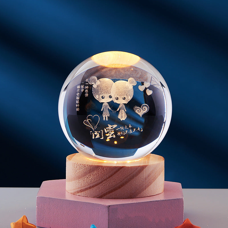 3D Crystal Night Lamp with LED USB Lighting