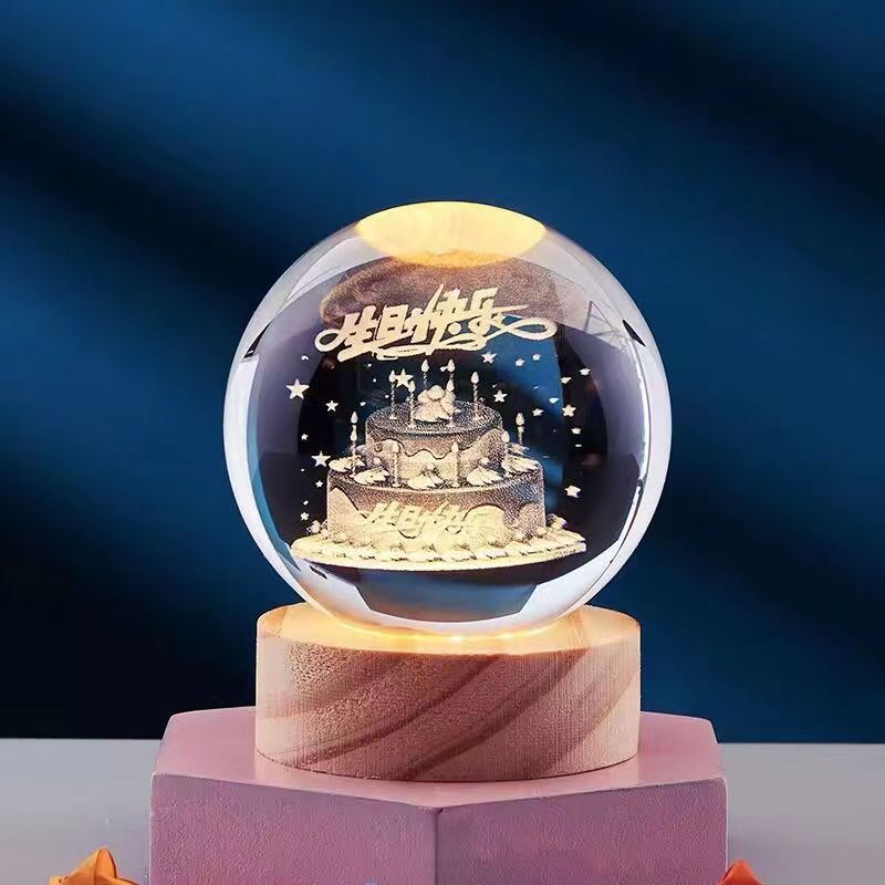 3D Crystal Night Lamp with LED USB Lighting