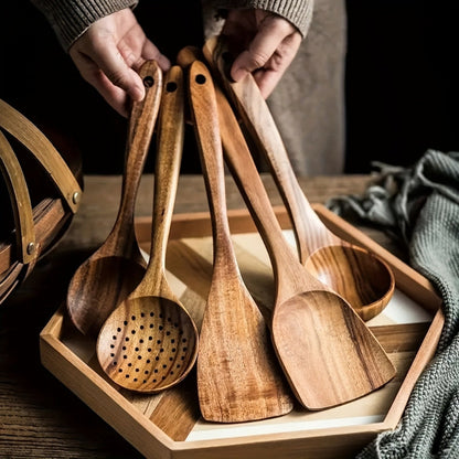 5-Piece Wooden Kitchen Utensil Set with Ergonomic Handles