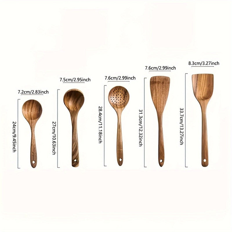 5-Piece Wooden Kitchen Utensil Set with Ergonomic Handles