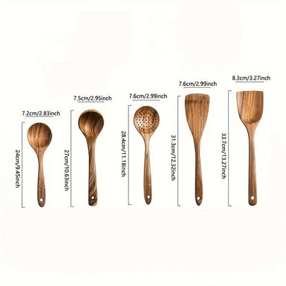 5-Piece Wooden Kitchen Utensil Set with Ergonomic Handles