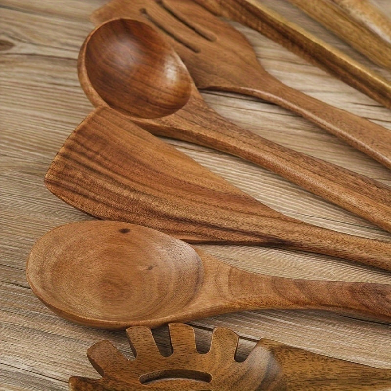 7-Piece Wooden Kitchen Utensil Set for Non-Stick Cookware