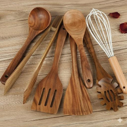 7-Piece Wooden Kitchen Utensil Set for Non-Stick Cookware