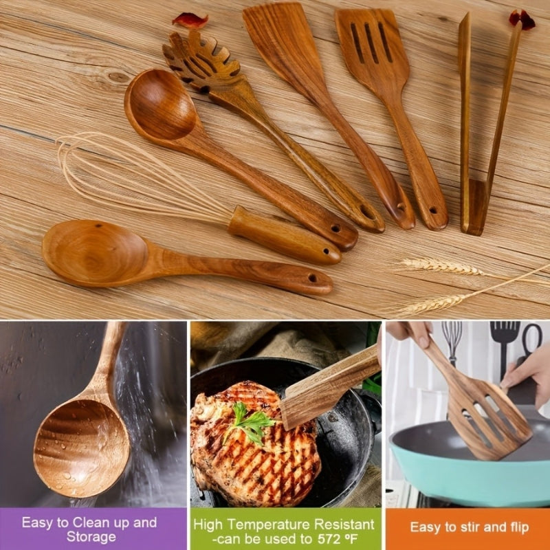 7-Piece Wooden Kitchen Utensil Set for Non-Stick Cookware