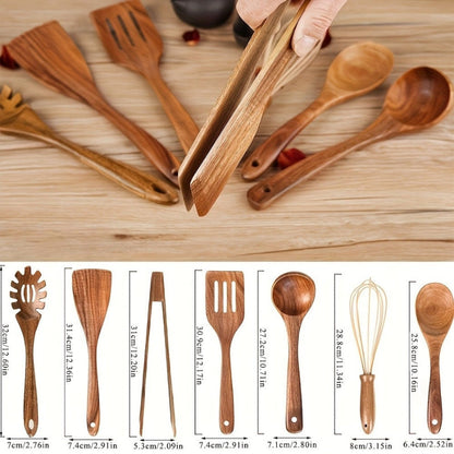 7-Piece Wooden Kitchen Utensil Set for Non-Stick Cookware