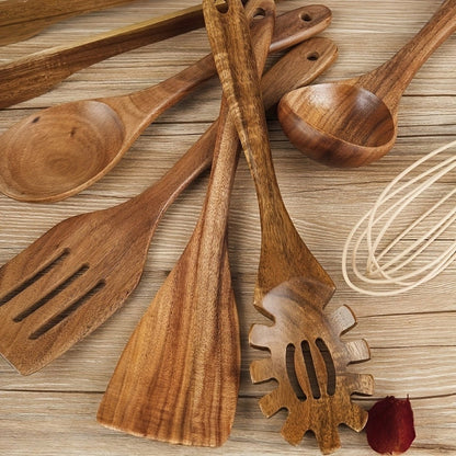 7-Piece Wooden Kitchen Utensil Set for Non-Stick Cookware