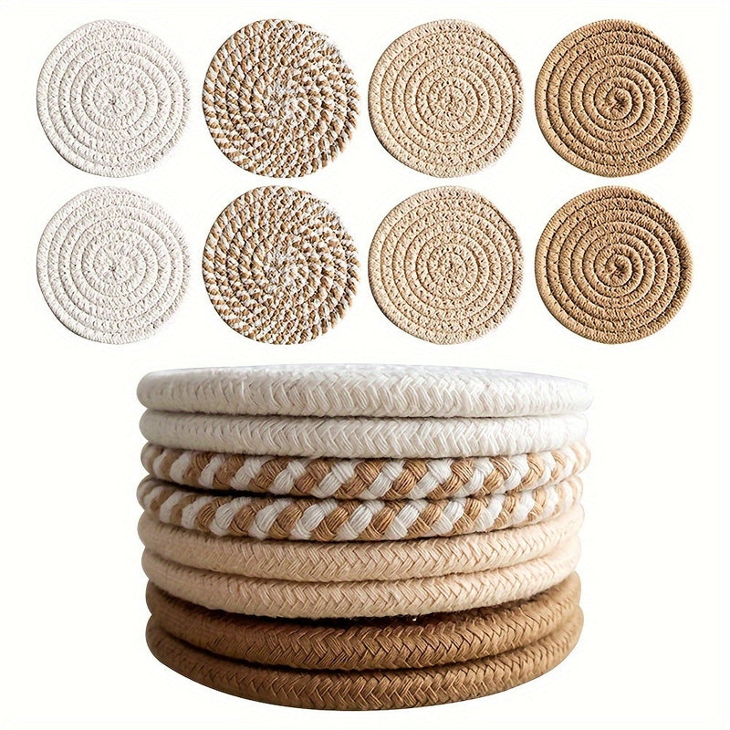 8-Piece Polyester Blend Coaster Set for Hot and Cold Drinks