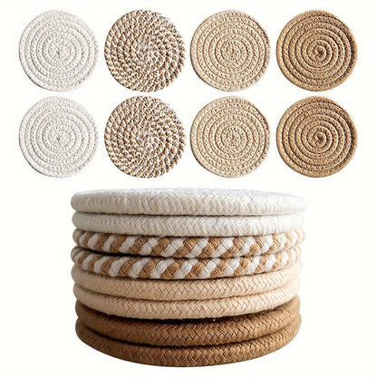 8-Piece Polyester Blend Coaster Set for Hot and Cold Drinks