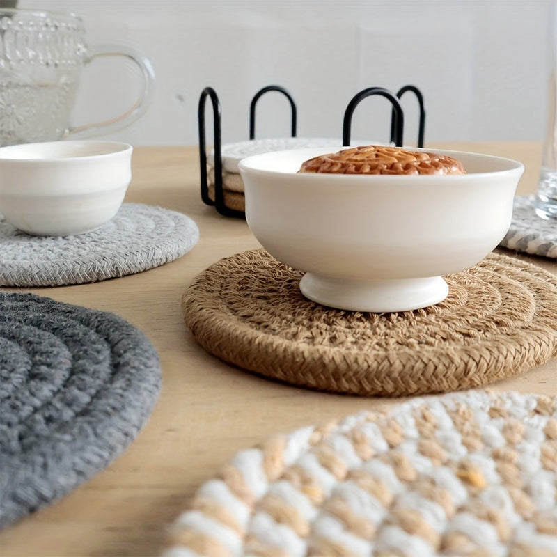8-Piece Polyester Blend Coaster Set for Hot and Cold Drinks
