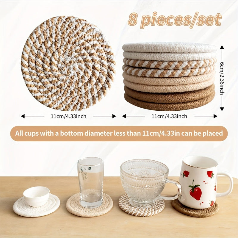 8-Piece Polyester Blend Coaster Set for Hot and Cold Drinks
