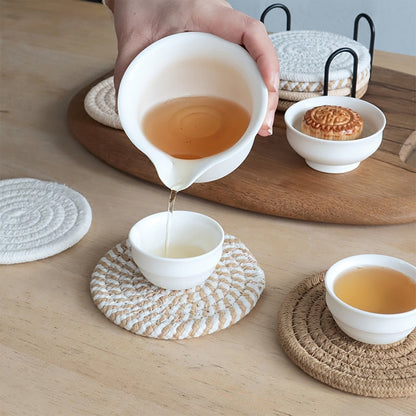 8-Piece Polyester Blend Coaster Set for Hot and Cold Drinks