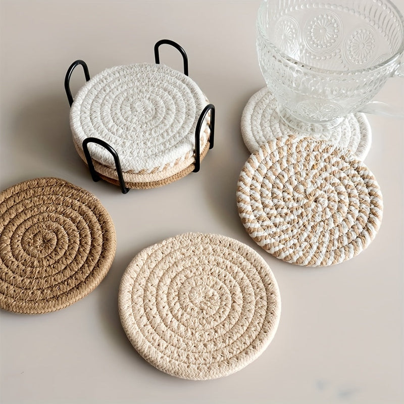 8-Piece Polyester Blend Coaster Set for Hot and Cold Drinks