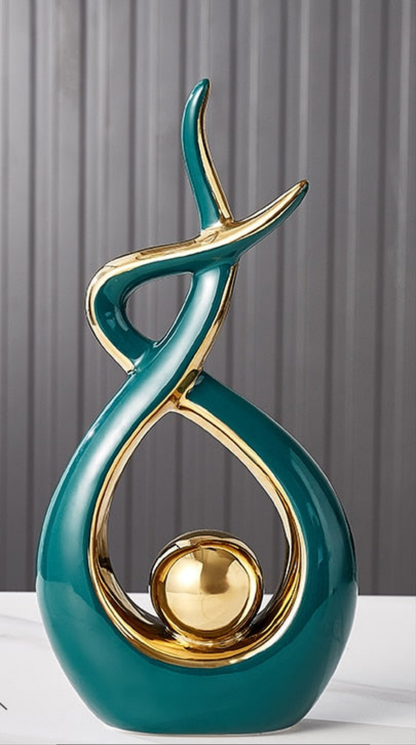 Abstract Ceramic Sculpture with Gold Accents and Modern Design